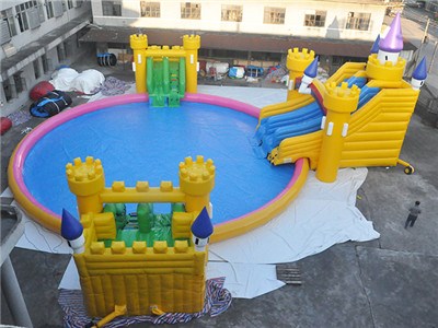Yellow Castle Inflatable Water Park UK , Inflatable Water Park And Slide For Kids BY-AWP-119